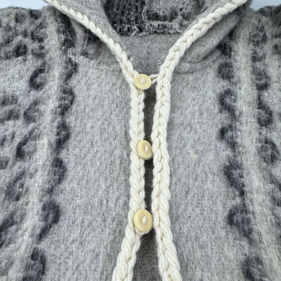 Vintage Alpaca Wool Poncho Cape Hooded Llama Fringe Peru Handmade Boho OS - Picture 5 of 15